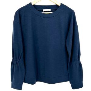 Stefanel navy blue lightweight sweatshirt gathered detail sleeve size small